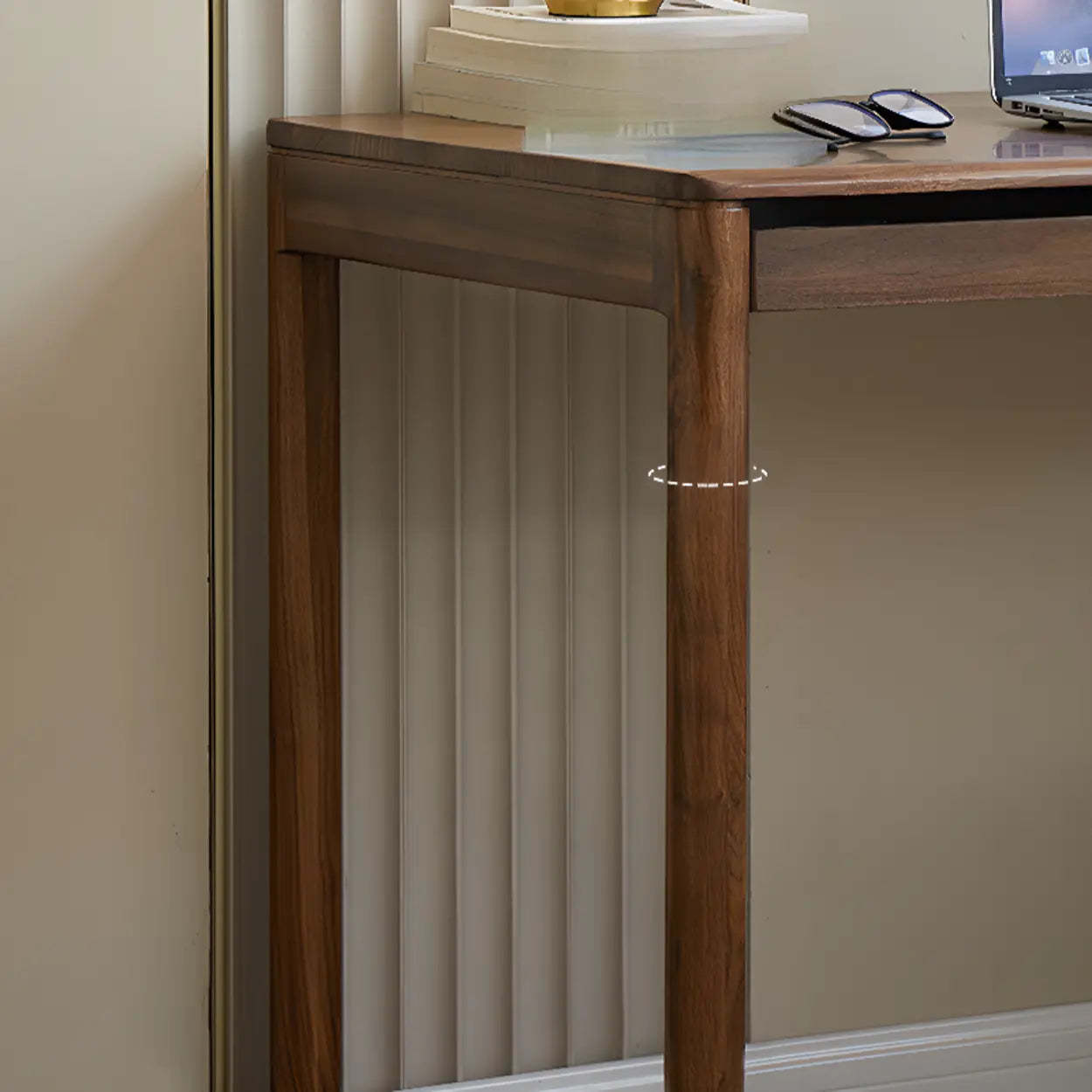 Brown Walnut Wood Computer Desk with Drawers