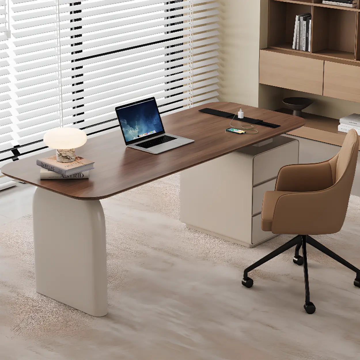 Brown Walnut Desk with Drawers — Table Only