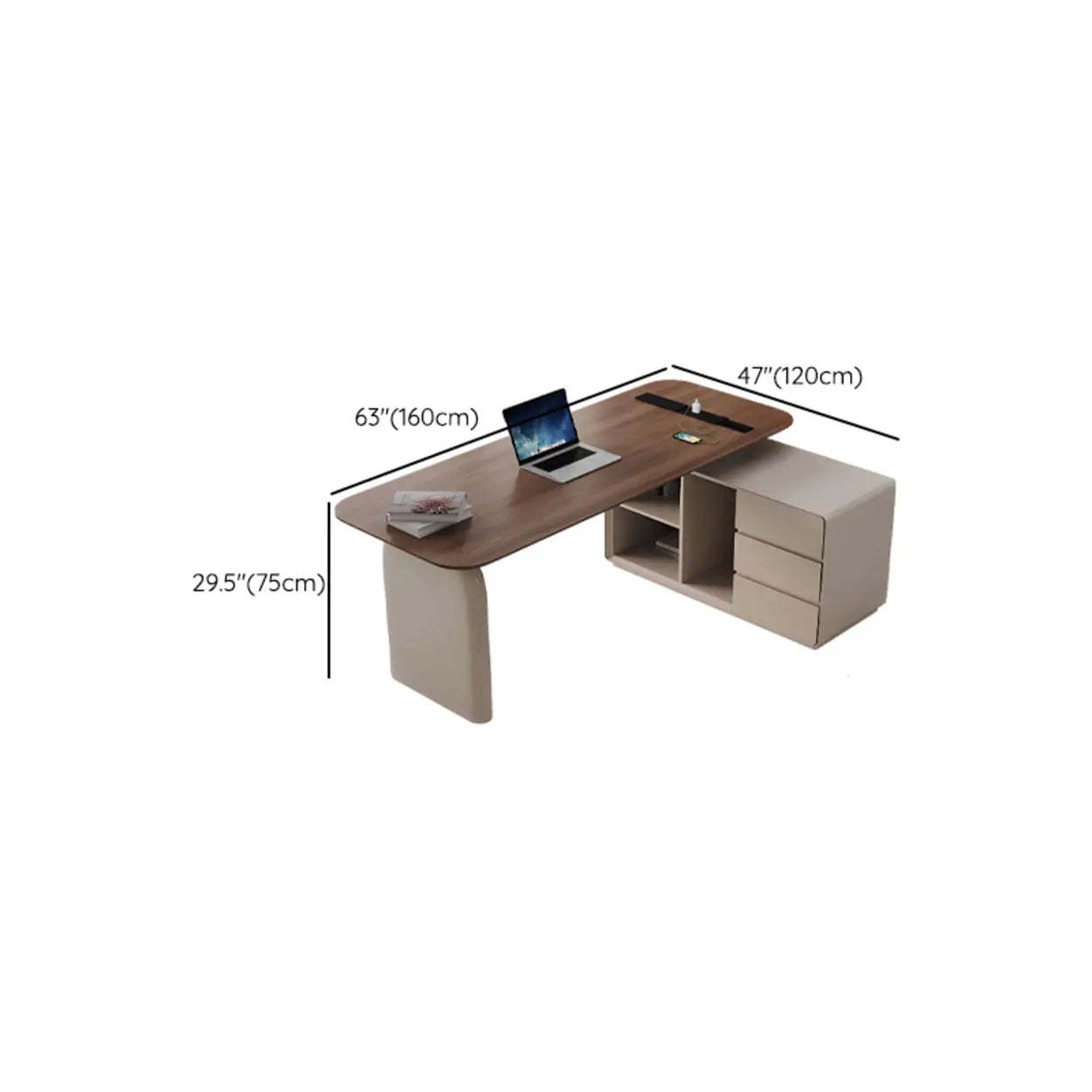 Brown Walnut Desk with Drawers