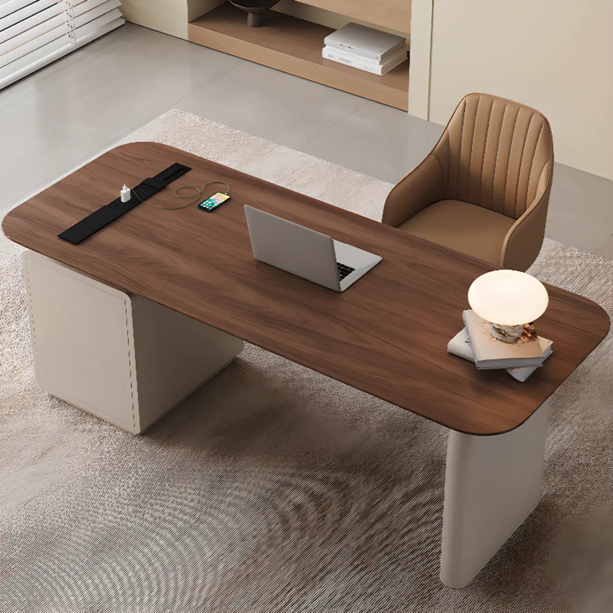 Brown Walnut Desk with Drawers — Table Only