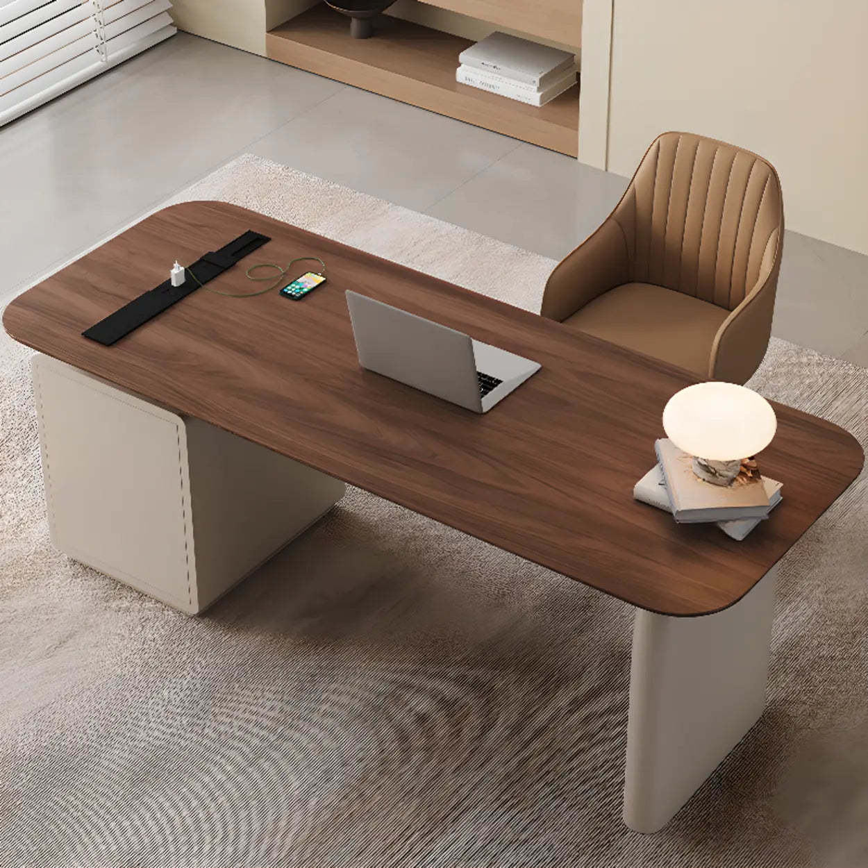 Brown Walnut Desk with Drawers — Table Only