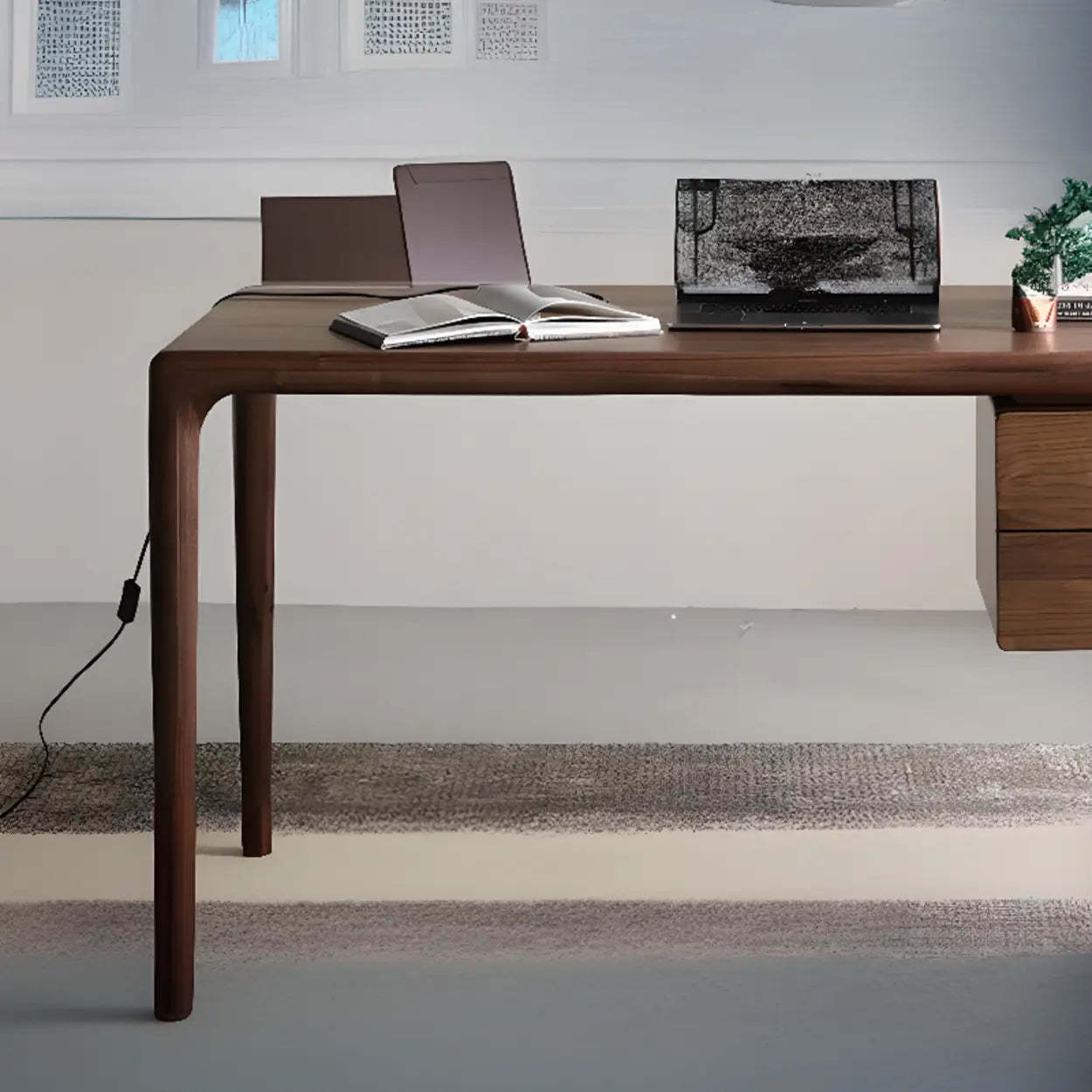 Brown Rectangular Wood Writing Desk — Table Only