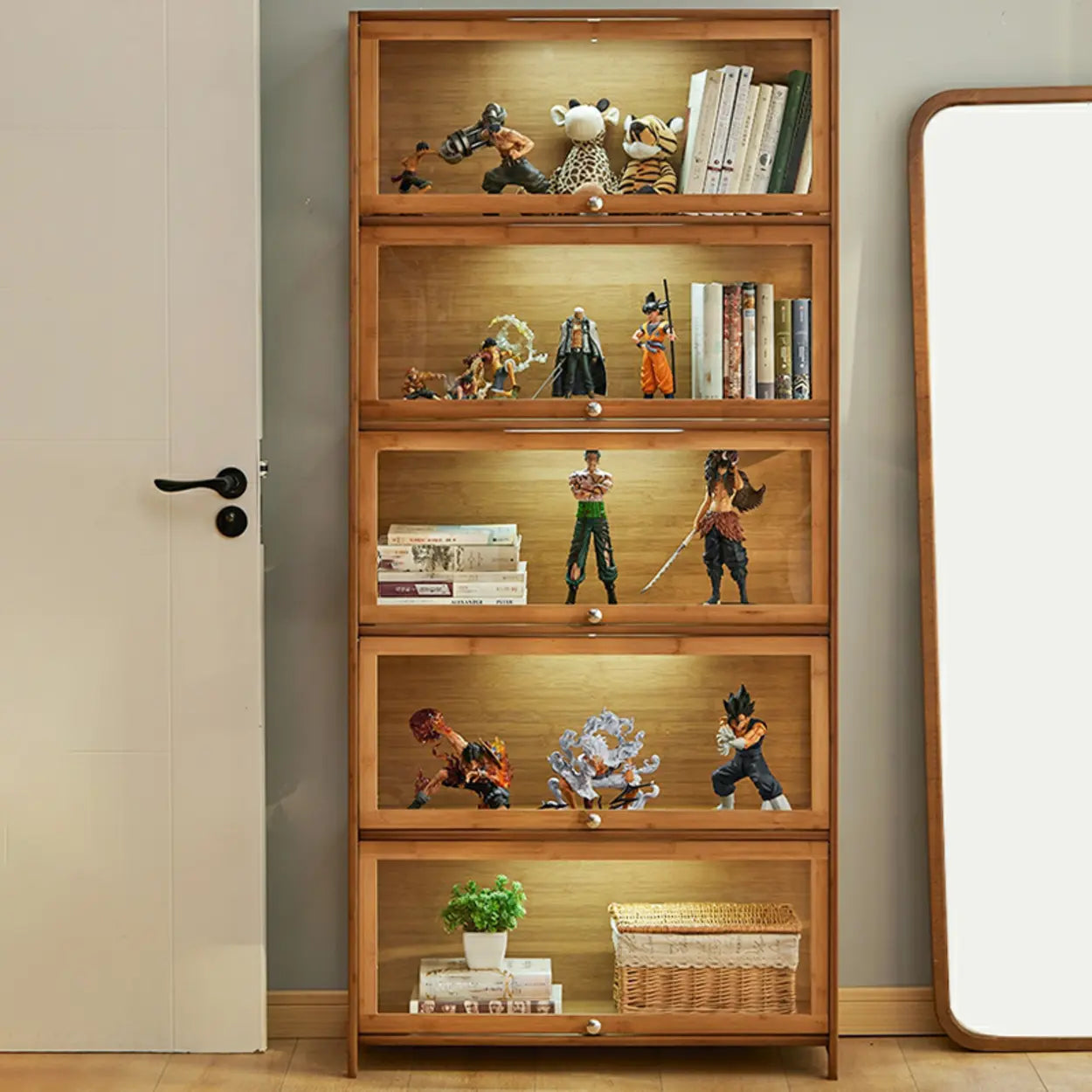 Brown Tall Bamboo Clear Display Cabinet