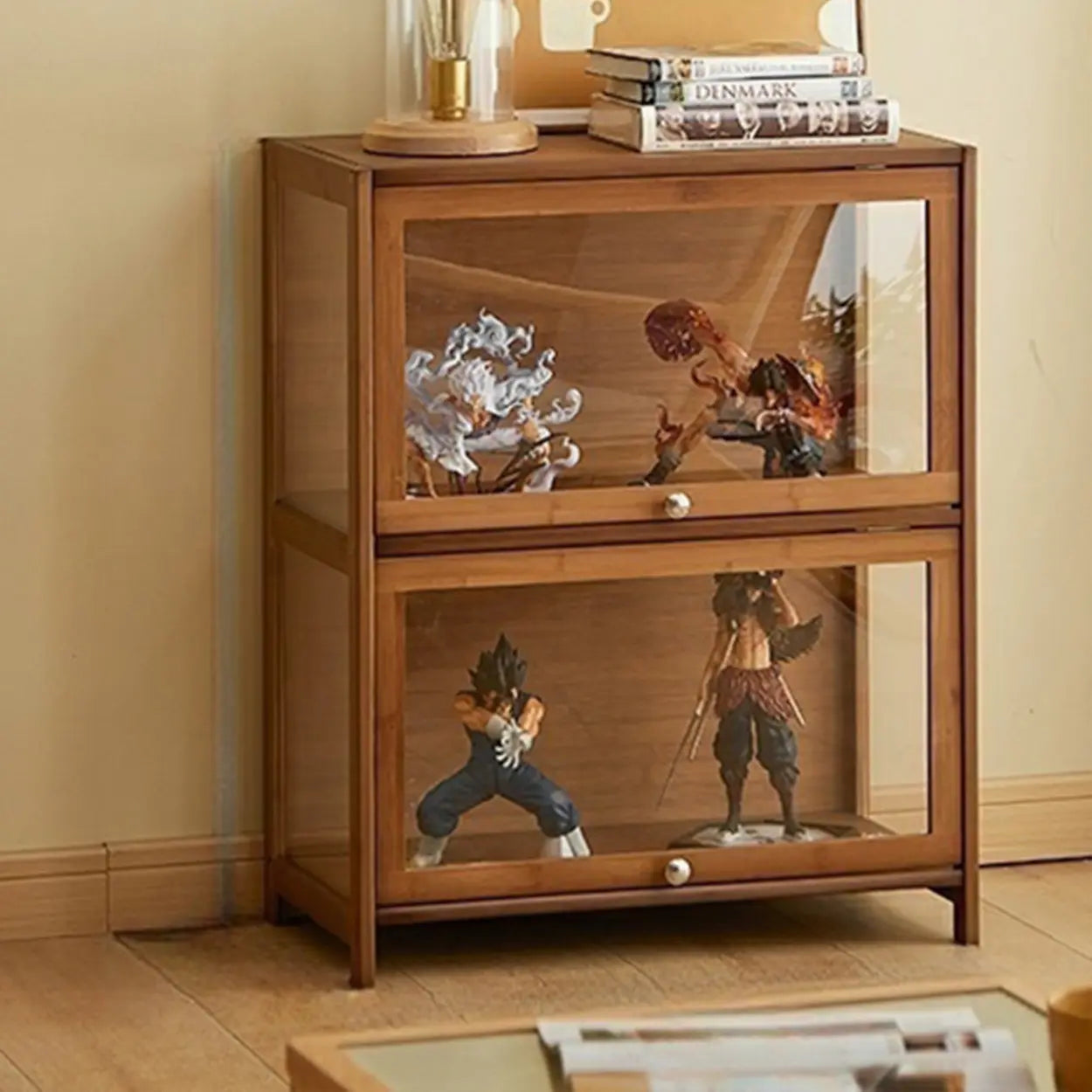 Modern display tall brown wine cabinets in bamboo — 23" L x 13" W x 55" H