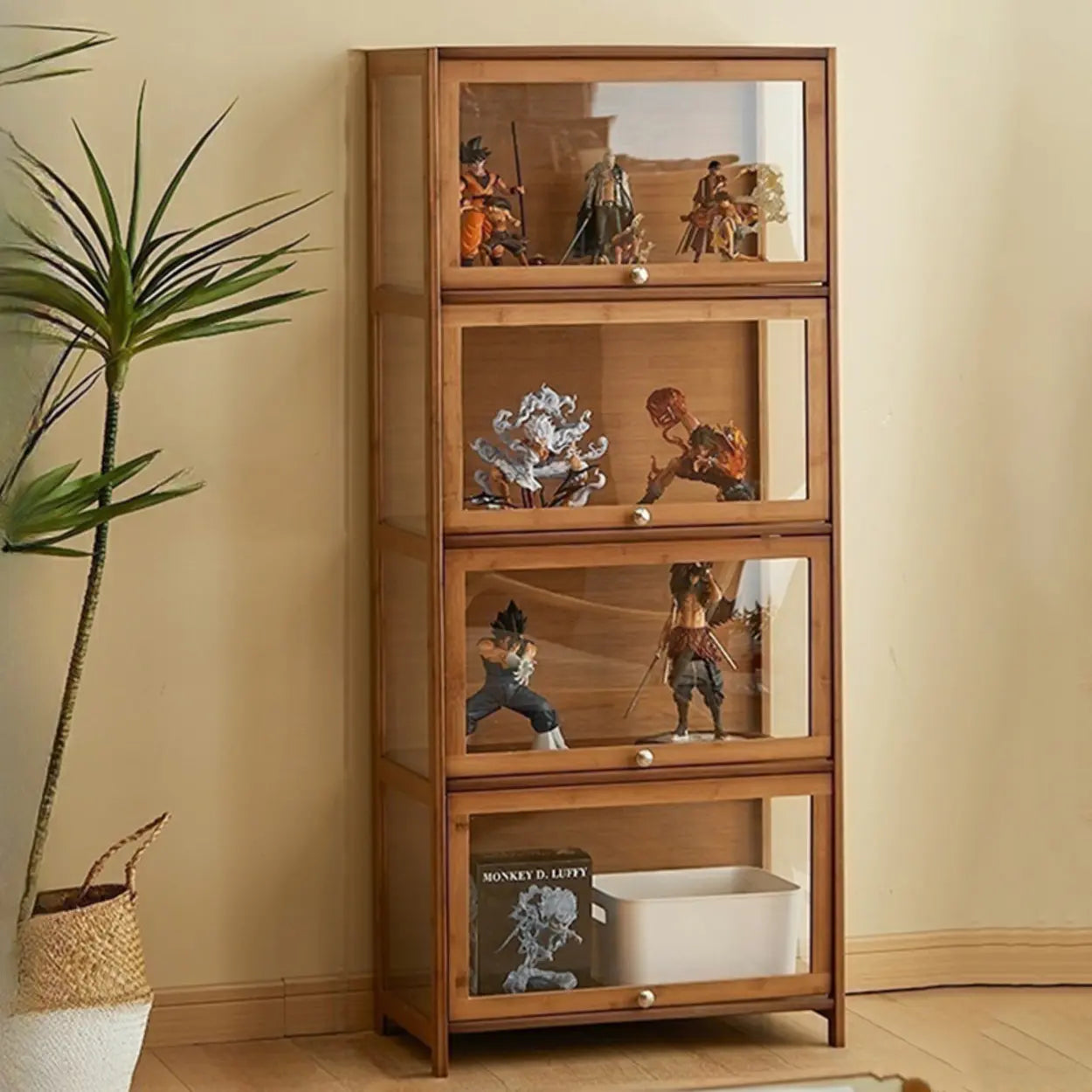 Brown Tall Bamboo Clear Display Cabinet