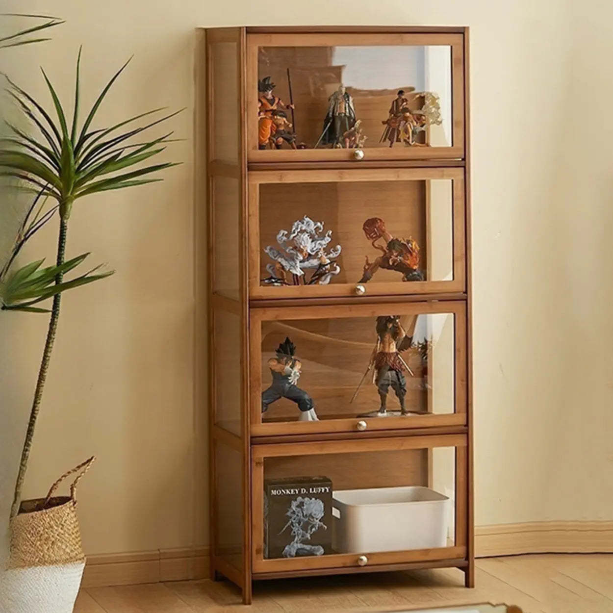 Brown Tall Bamboo Clear Display Cabinet