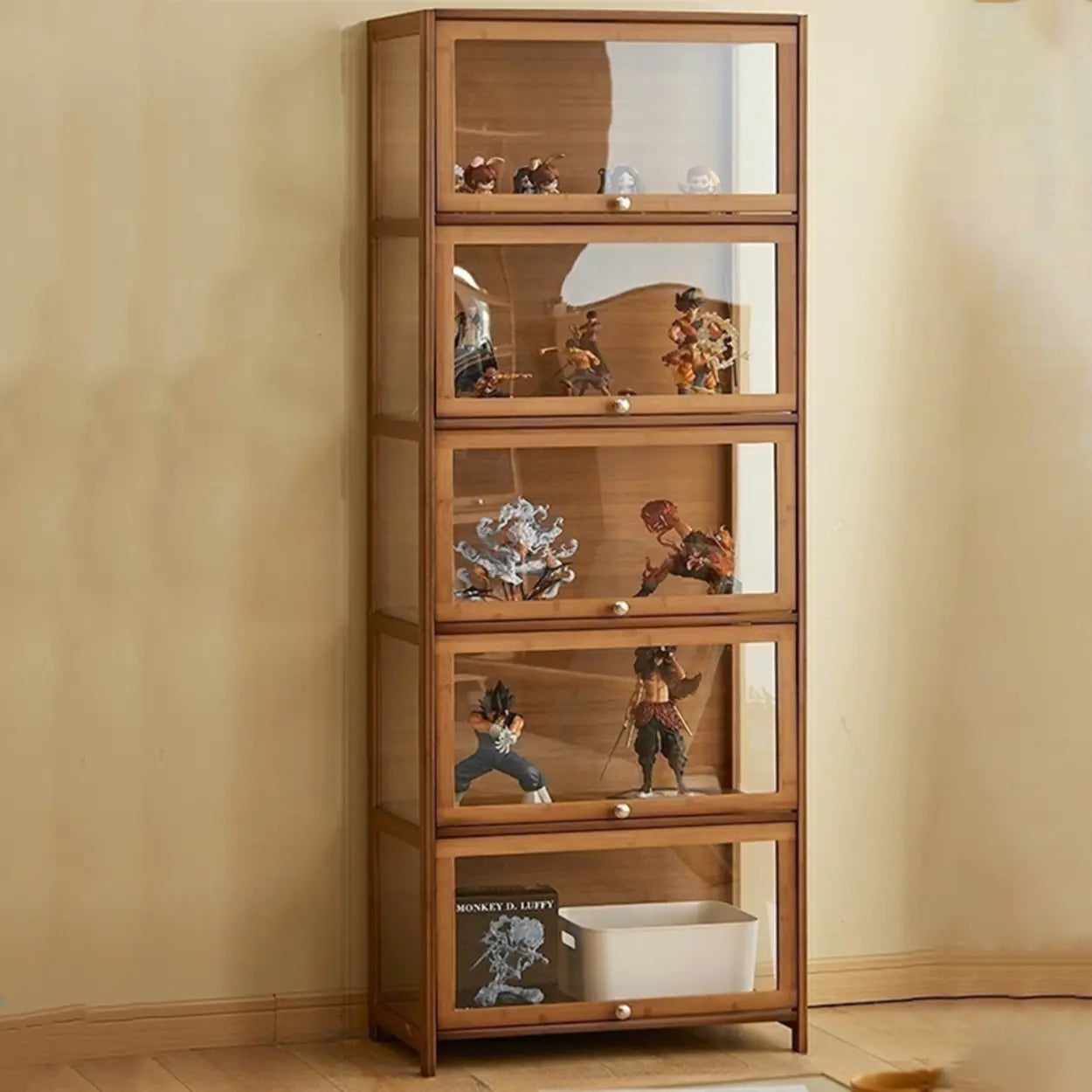 Brown Tall Bamboo Clear Display Cabinet