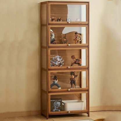 Brown Tall Bamboo Clear Display Cabinet