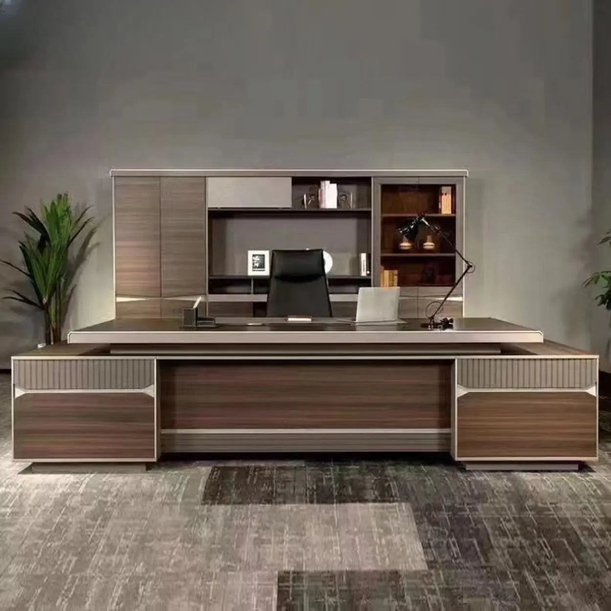 Brown Timber Executive Desk with Cable Management