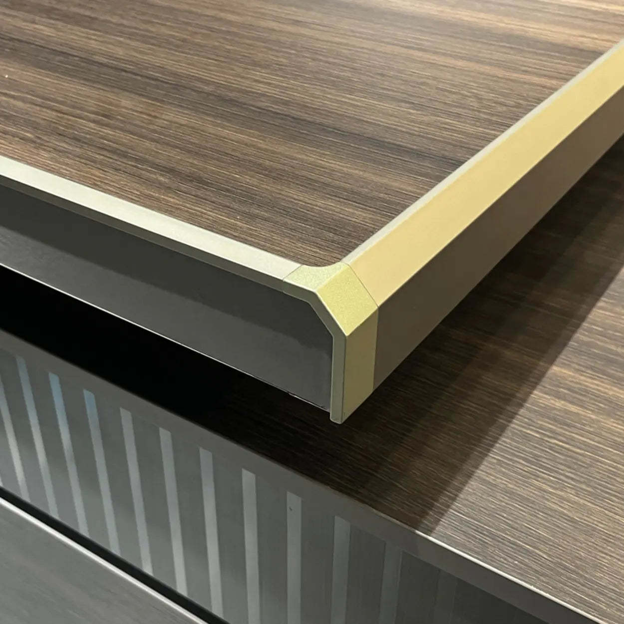 Brown Timber Executive Desk with Cable Management — Table Only