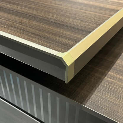 Brown Timber Executive Desk with Cable Management — Table Only