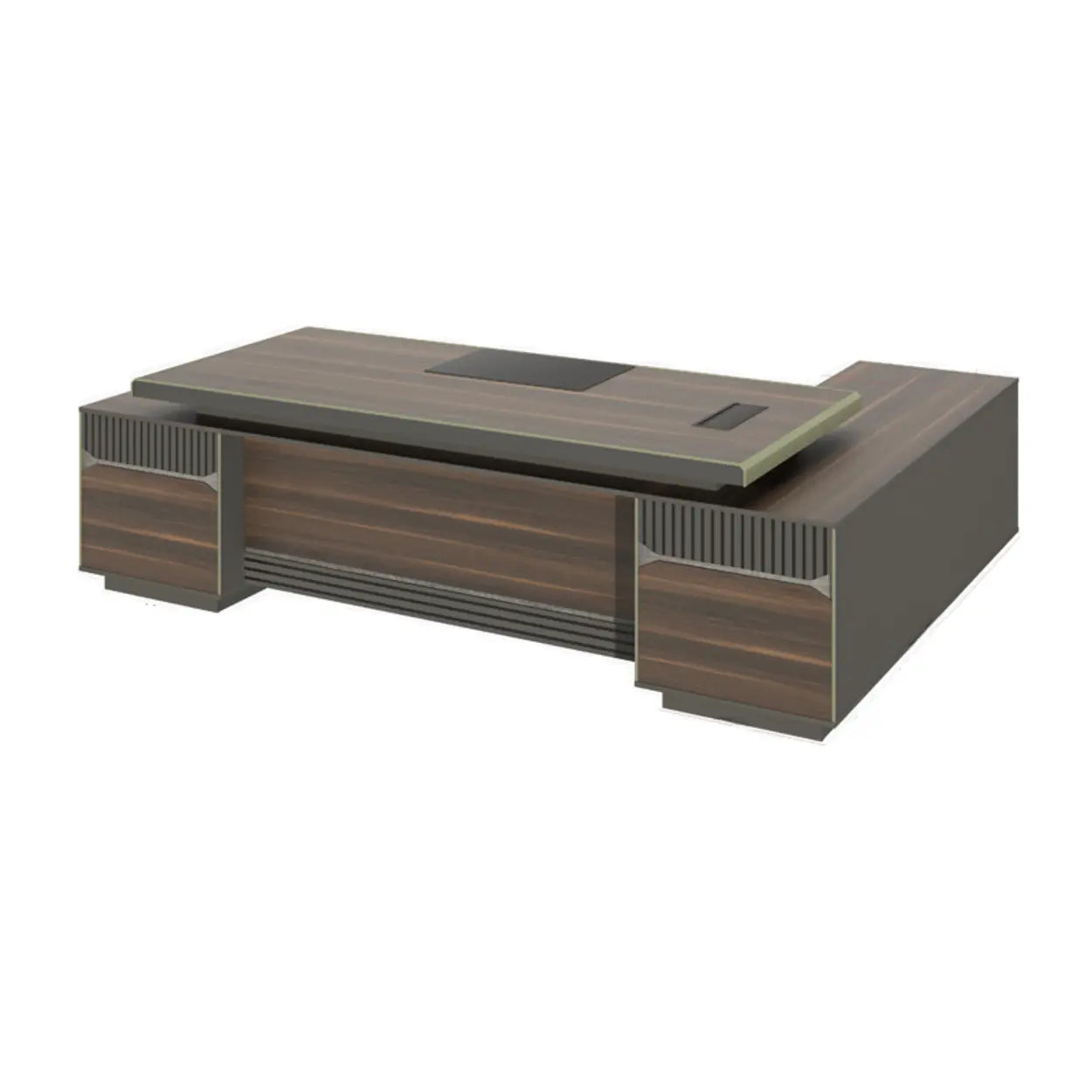 Brown Timber Executive Desk with Cable Management — Table Only