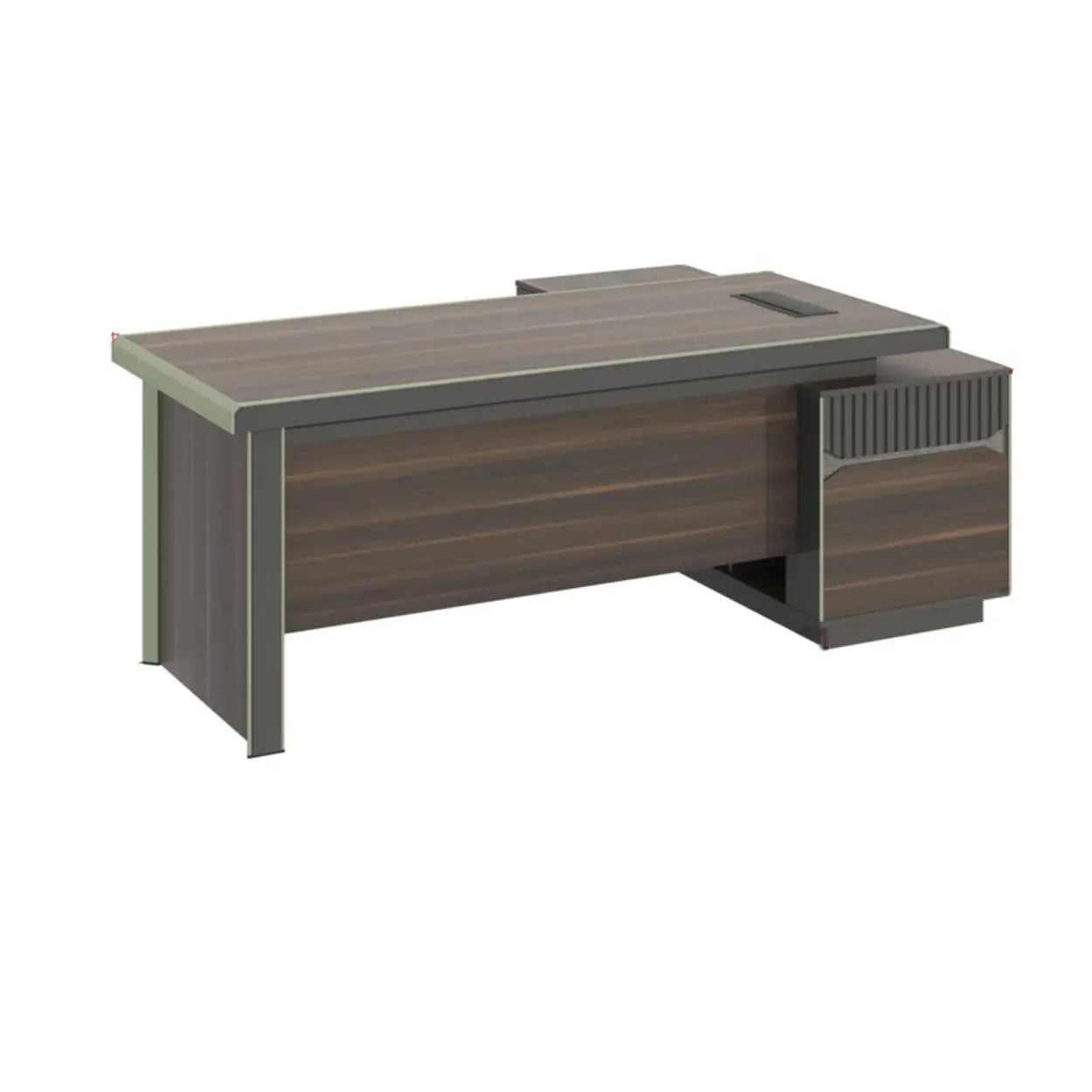 Brown Timber Executive Desk with Cable Management — Table Only