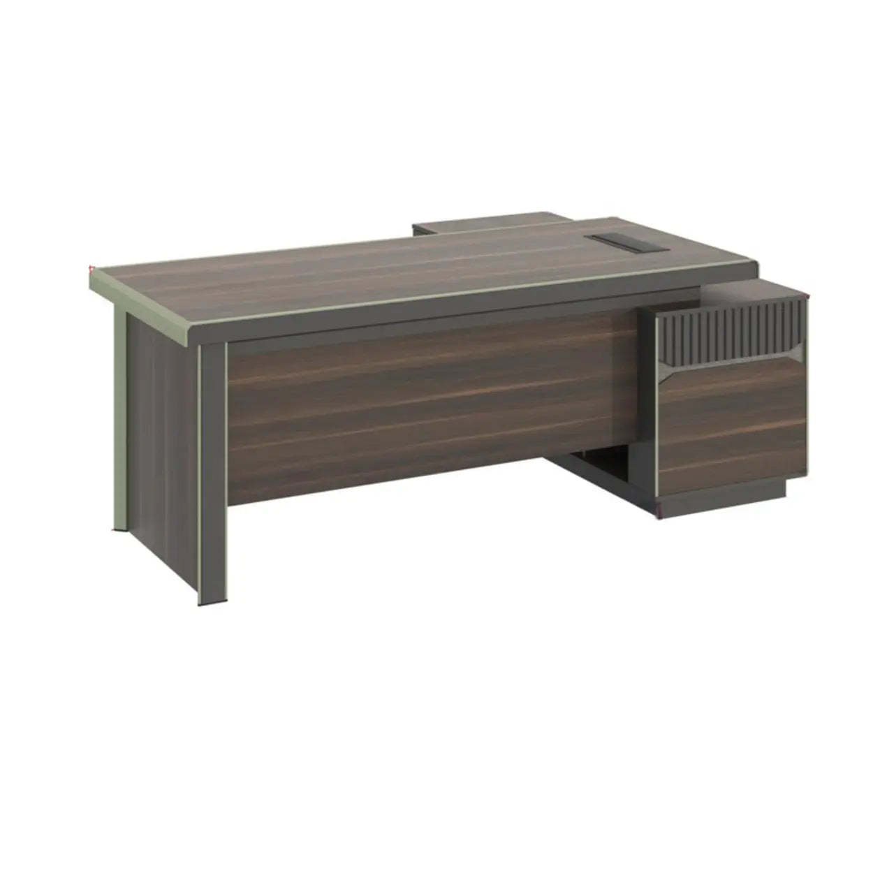 Brown Timber Executive Desk with Cable Management — Table Only