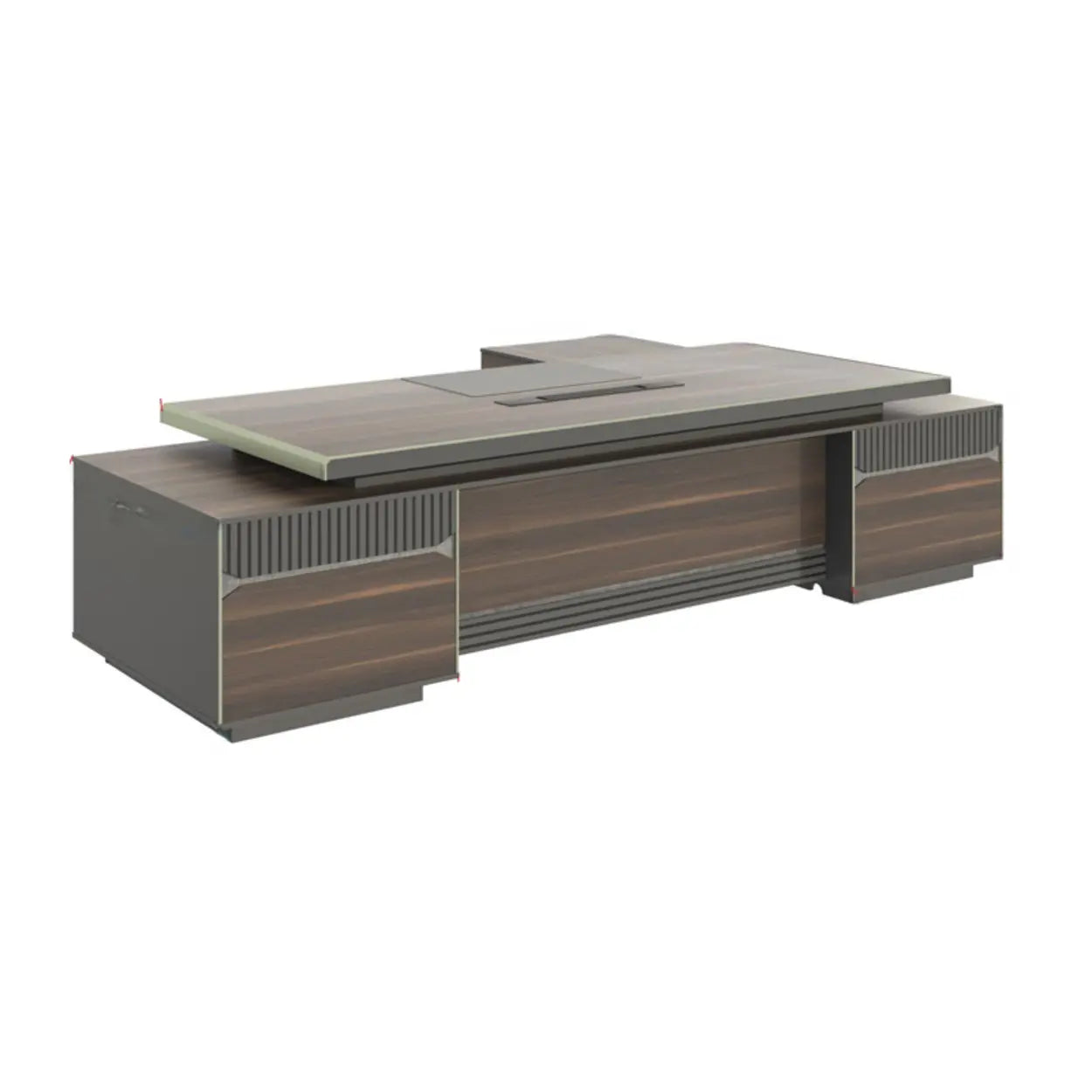 Brown Timber Executive Desk with Cable Management — Table Only