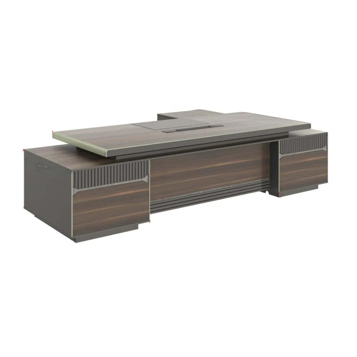 Modern timber desk brown wood desks, Lighom — 120" L x 88" W x 30" H