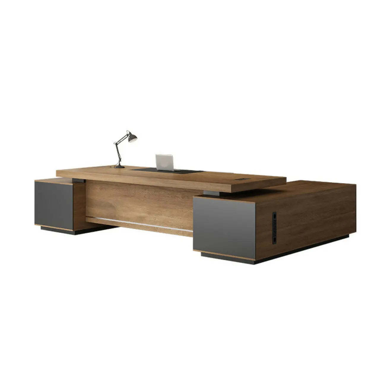 Lighom modern executive base brown desks in wood — 87"L x 63"W x 29.5"H / Left Hand Return