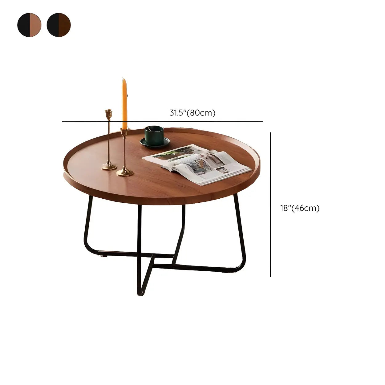 Brown Tray-Top Round Cross-Leg Coffee Table