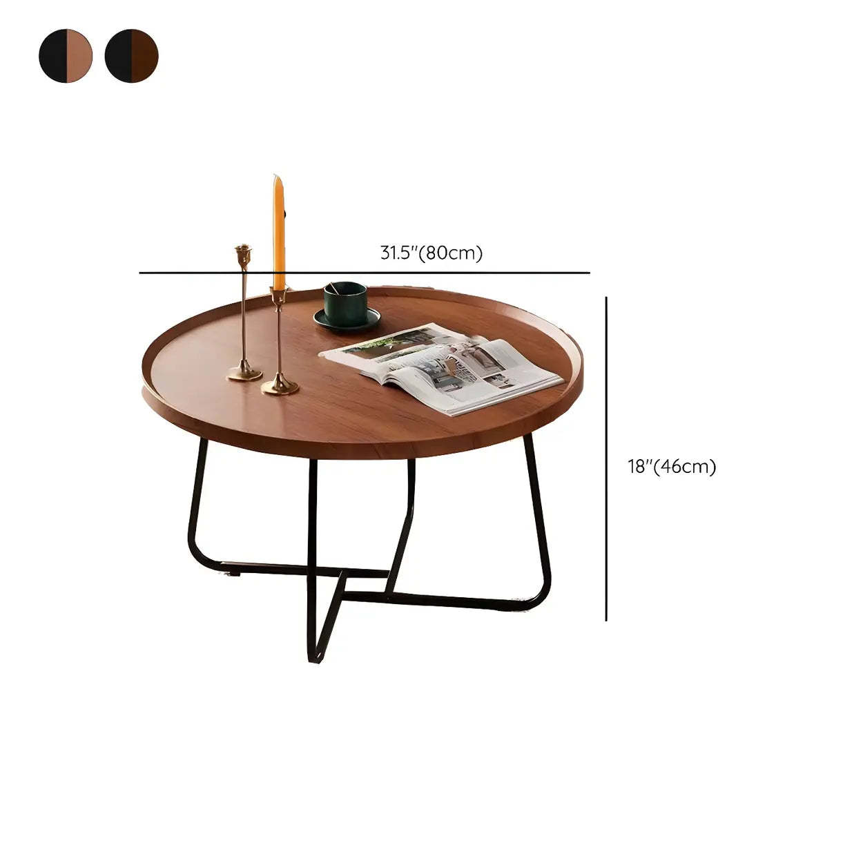 Brown Tray-Top Round Cross-Leg Coffee Table