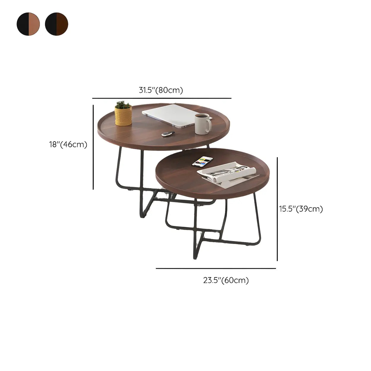 Brown Tray-Top Round Cross-Leg Coffee Table