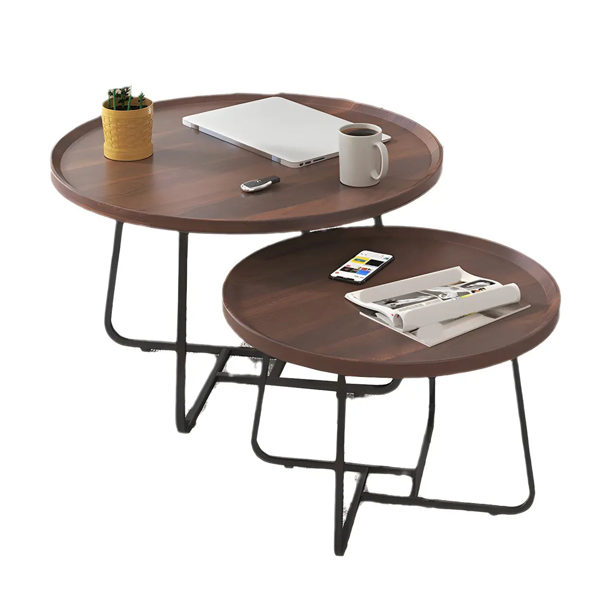 Brown Tray-Top Round Cross-Leg Coffee Table — Nut-Brown