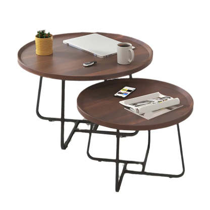 Brown Tray-Top Round Cross-Leg Coffee Table — Nut-Brown