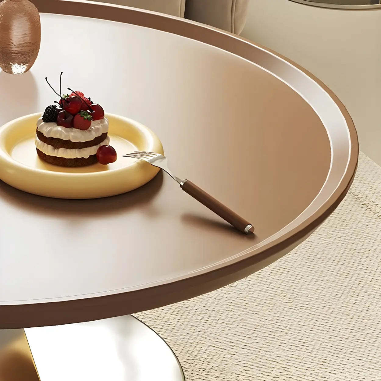 Brown Tray Top Stainless Steel Round Coffee Table