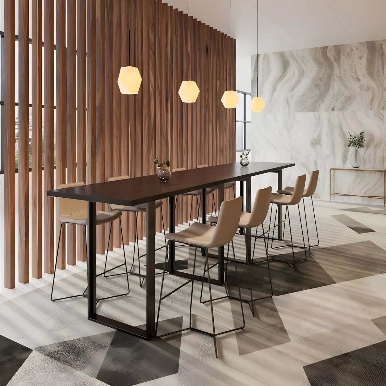 Brown Walnut Wood Large Dining Bar Table — Without Chairs / Natural Finish