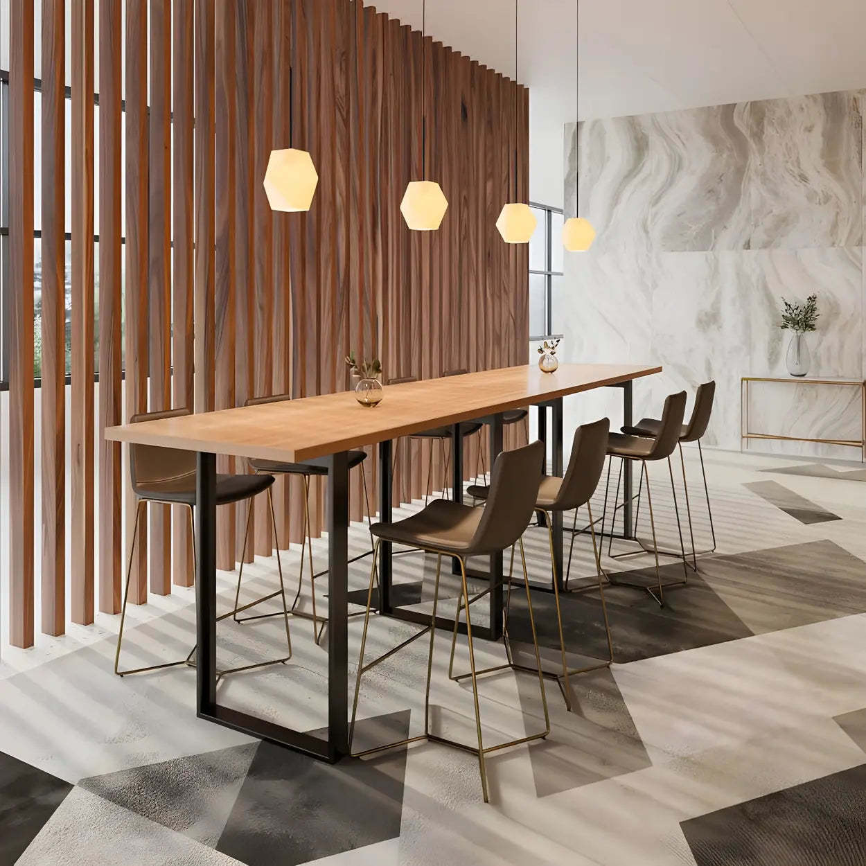 Brown Walnut Wood Large Dining Bar Table — Without Chairs / Natural Finish