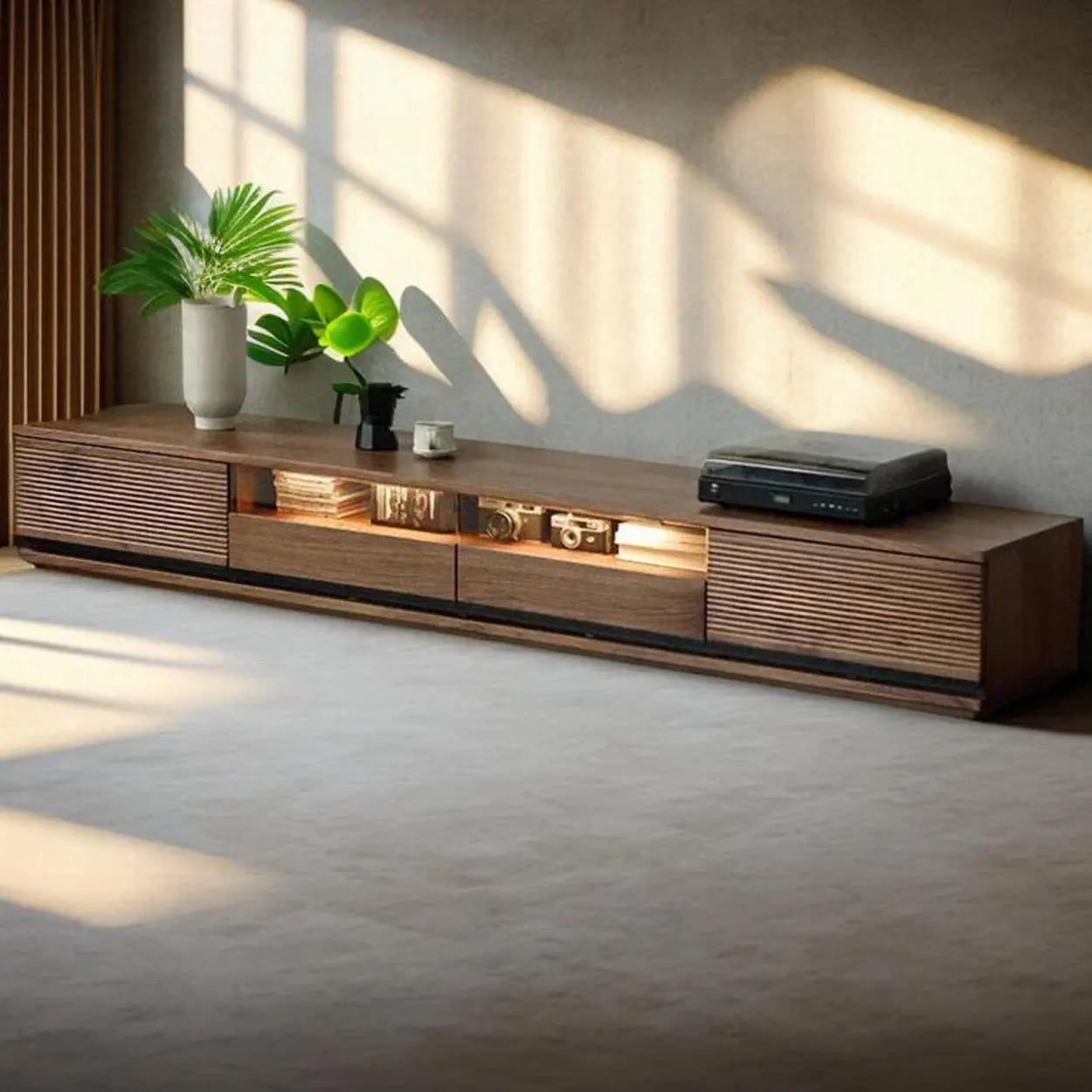 Modern drawers stand tv stands in wood — 63" L x 16" W x 12" H