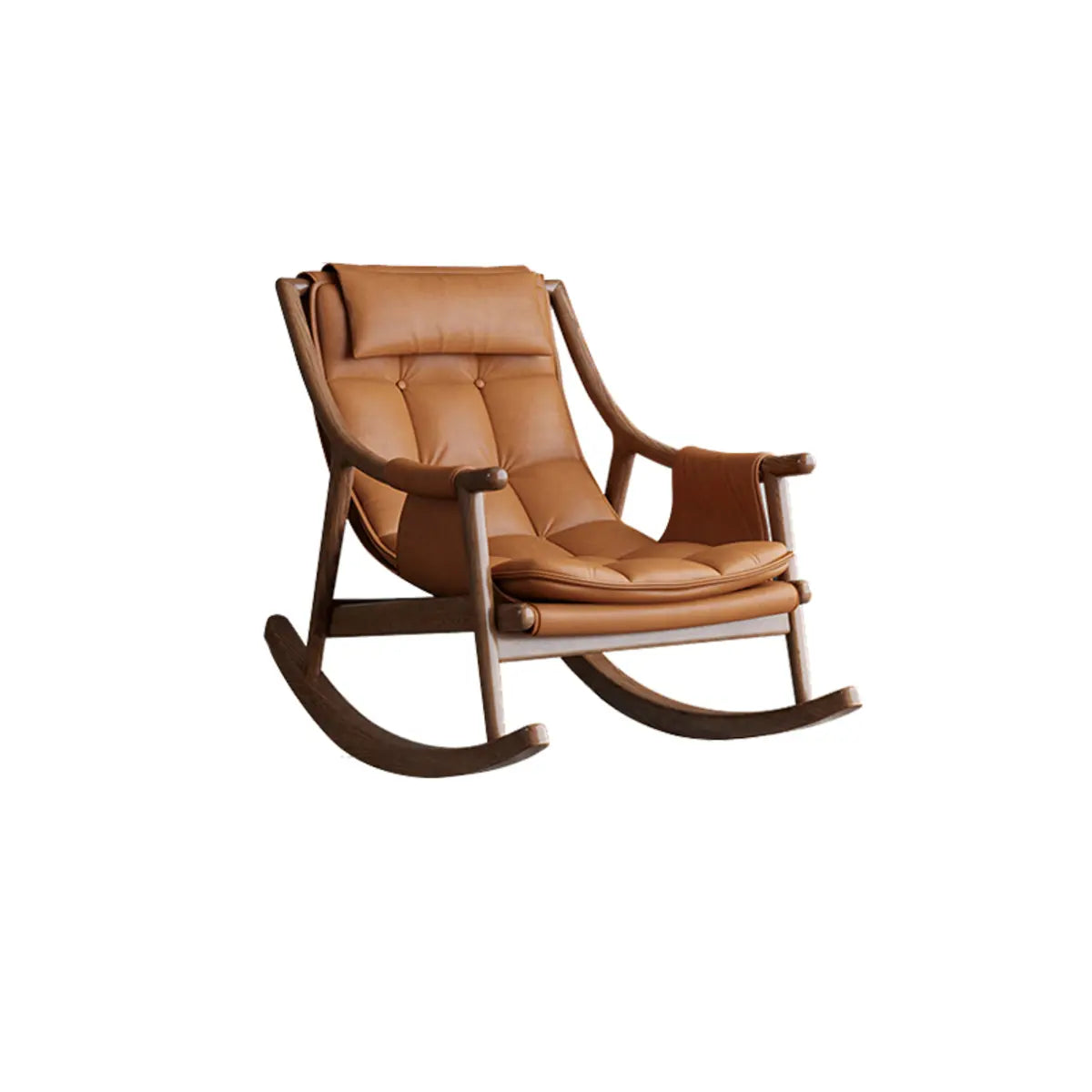 Brown Waterproof Tufted Wood Track Arm Rocking Chair — Green / Leathaire