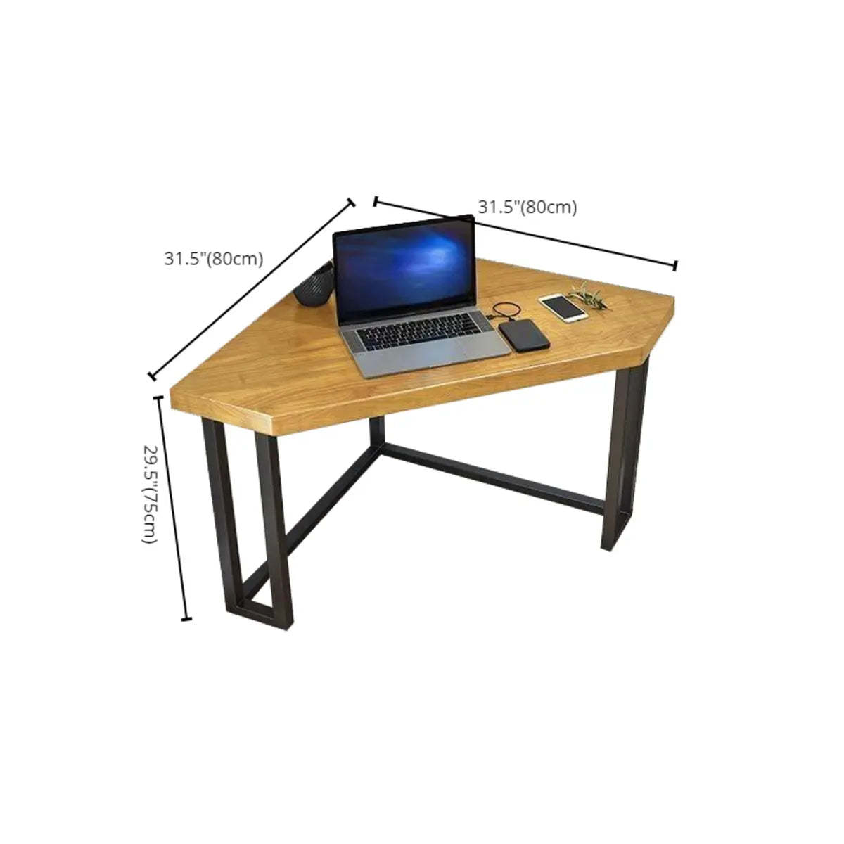 Brown Wood Black-Base Fillet-Shaped Writing Desk