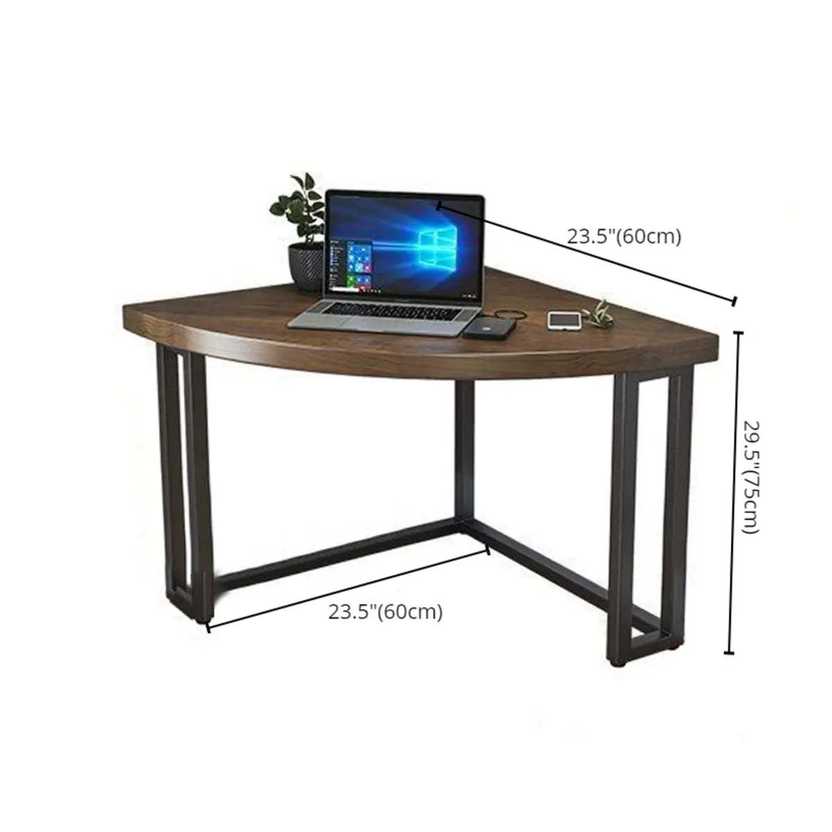Brown Wood Black-Base Fillet-Shaped Writing Desk