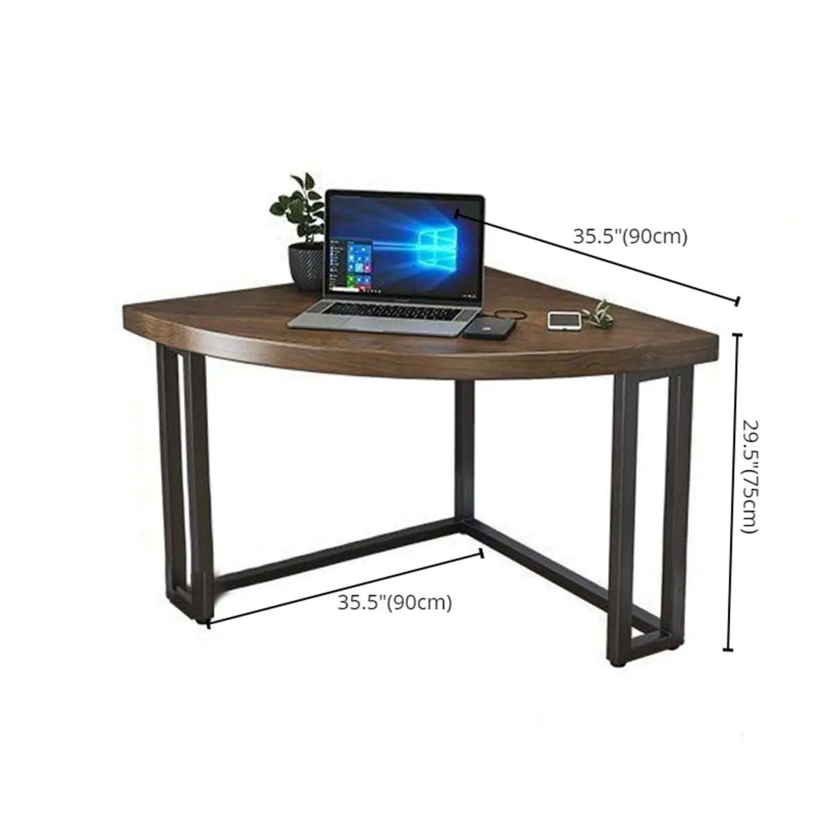 Brown Wood Black-Base Fillet-Shaped Writing Desk