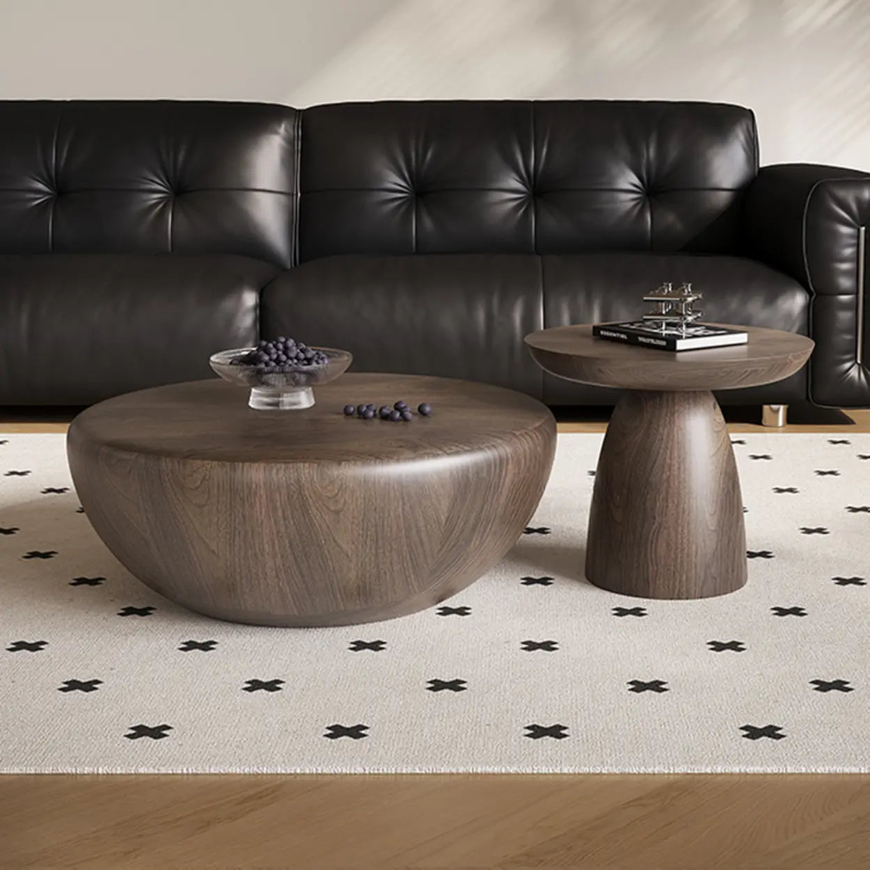Brown Wood Bowl-Shaped Nesting Coffee Table