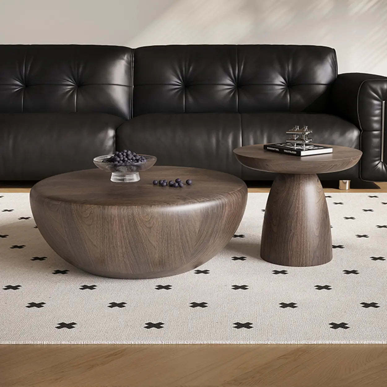 Brown Wood Bowl-Shaped Nesting Coffee Table