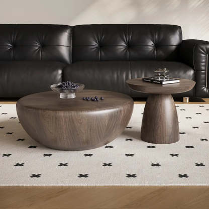 Brown Wood Bowl-Shaped Nesting Coffee Table