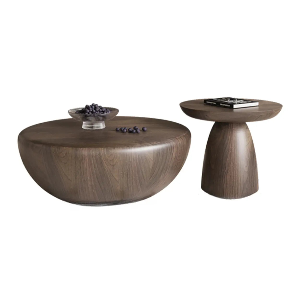 Brown Wood Bowl-Shaped Nesting Coffee Table