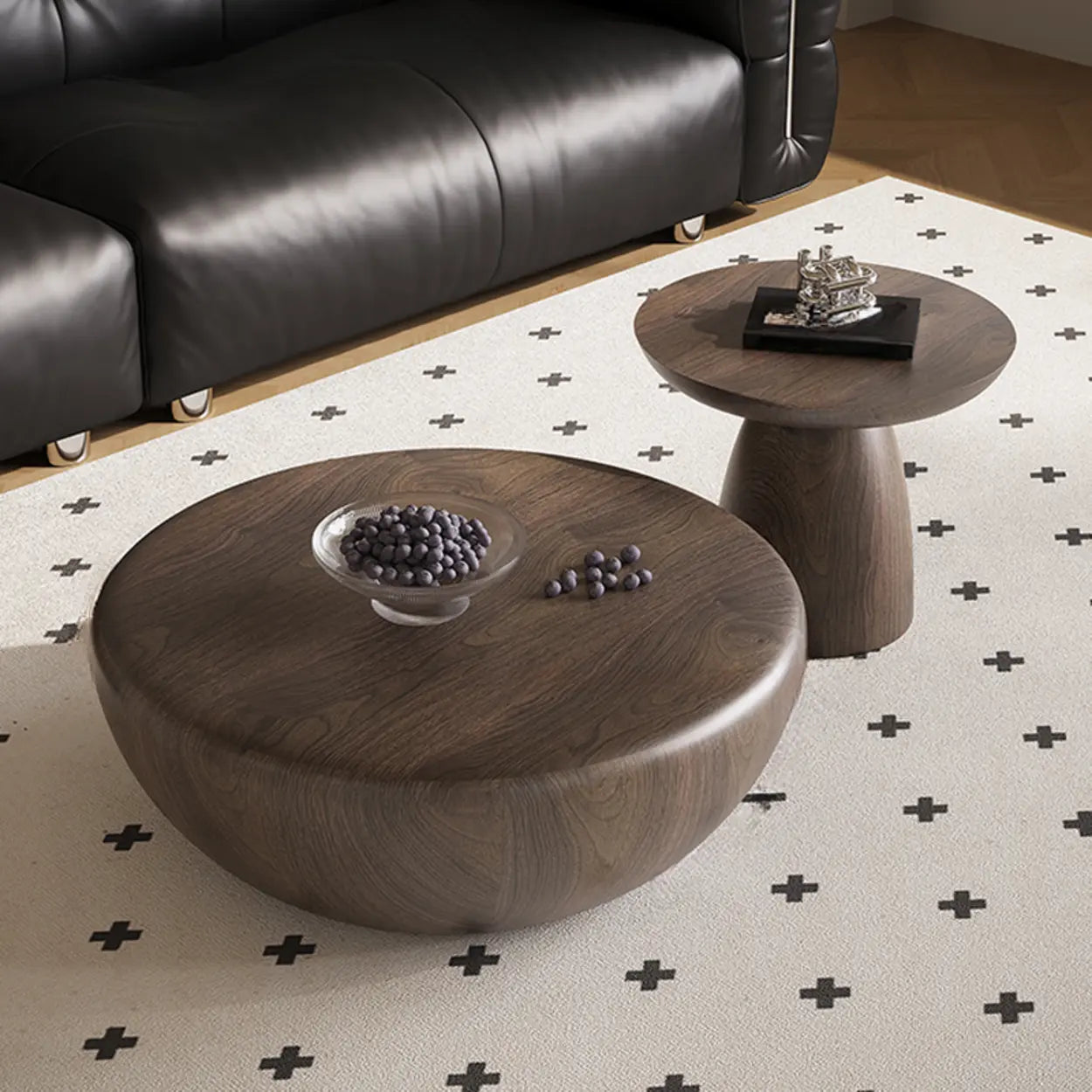 Brown Wood Bowl-Shaped Nesting Coffee Table