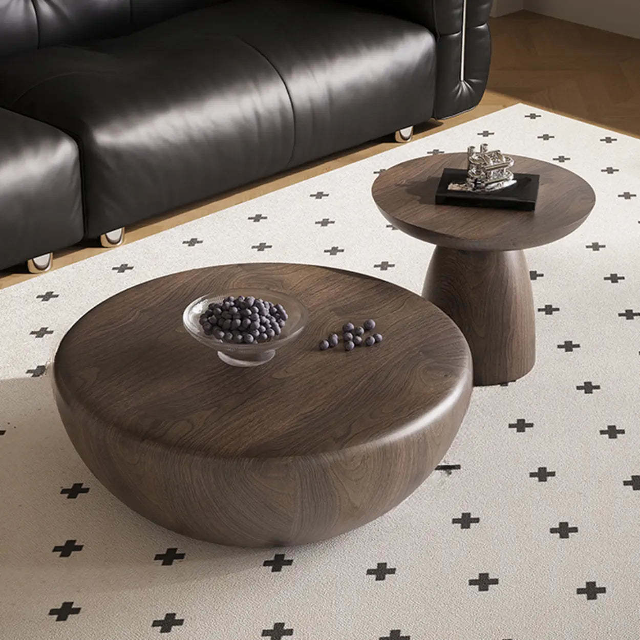 Brown Wood Bowl-Shaped Nesting Coffee Table
