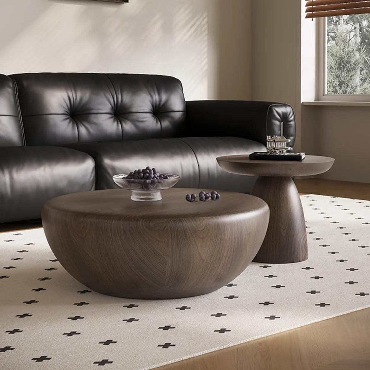 Brown Wood Bowl-Shaped Nesting Coffee Table