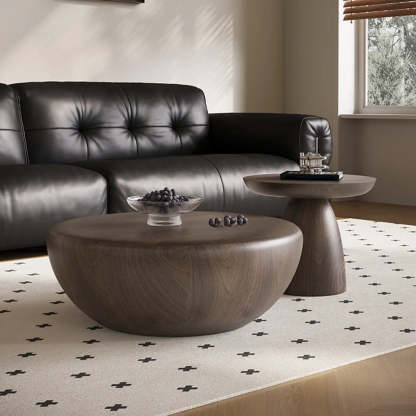 Brown Wood Bowl-Shaped Nesting Coffee Table