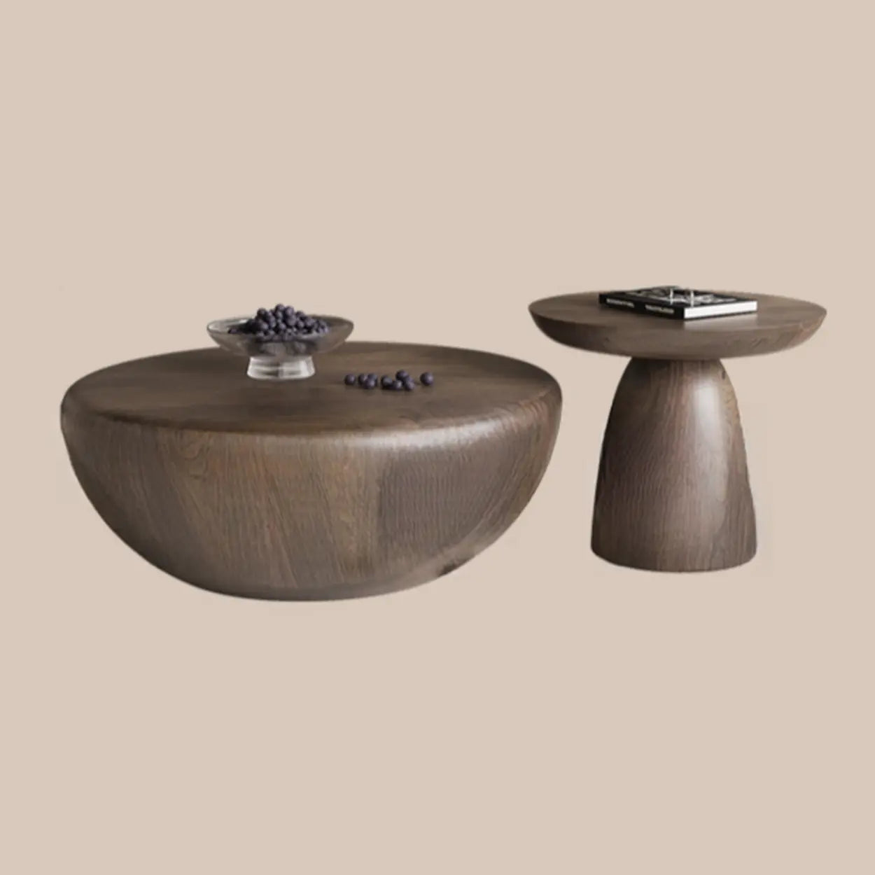 Brown Wood Bowl-Shaped Nesting Coffee Table