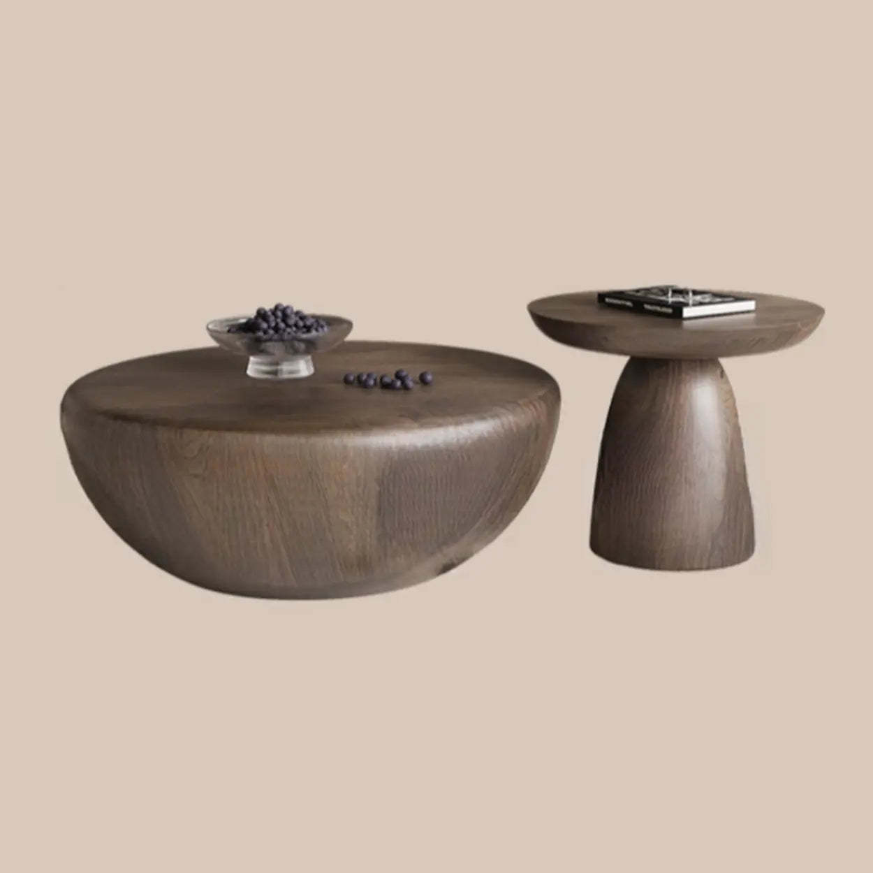 Brown Wood Bowl-Shaped Nesting Coffee Table