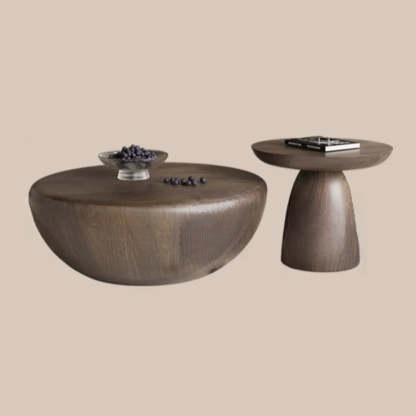 Brown Wood Bowl-Shaped Nesting Coffee Table