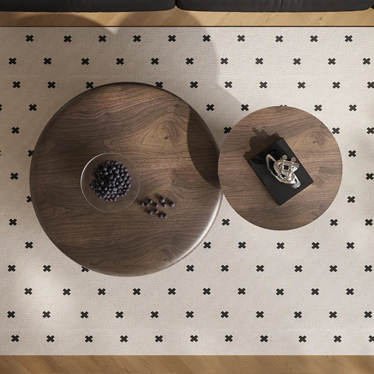Brown Wood Bowl-Shaped Nesting Coffee Table