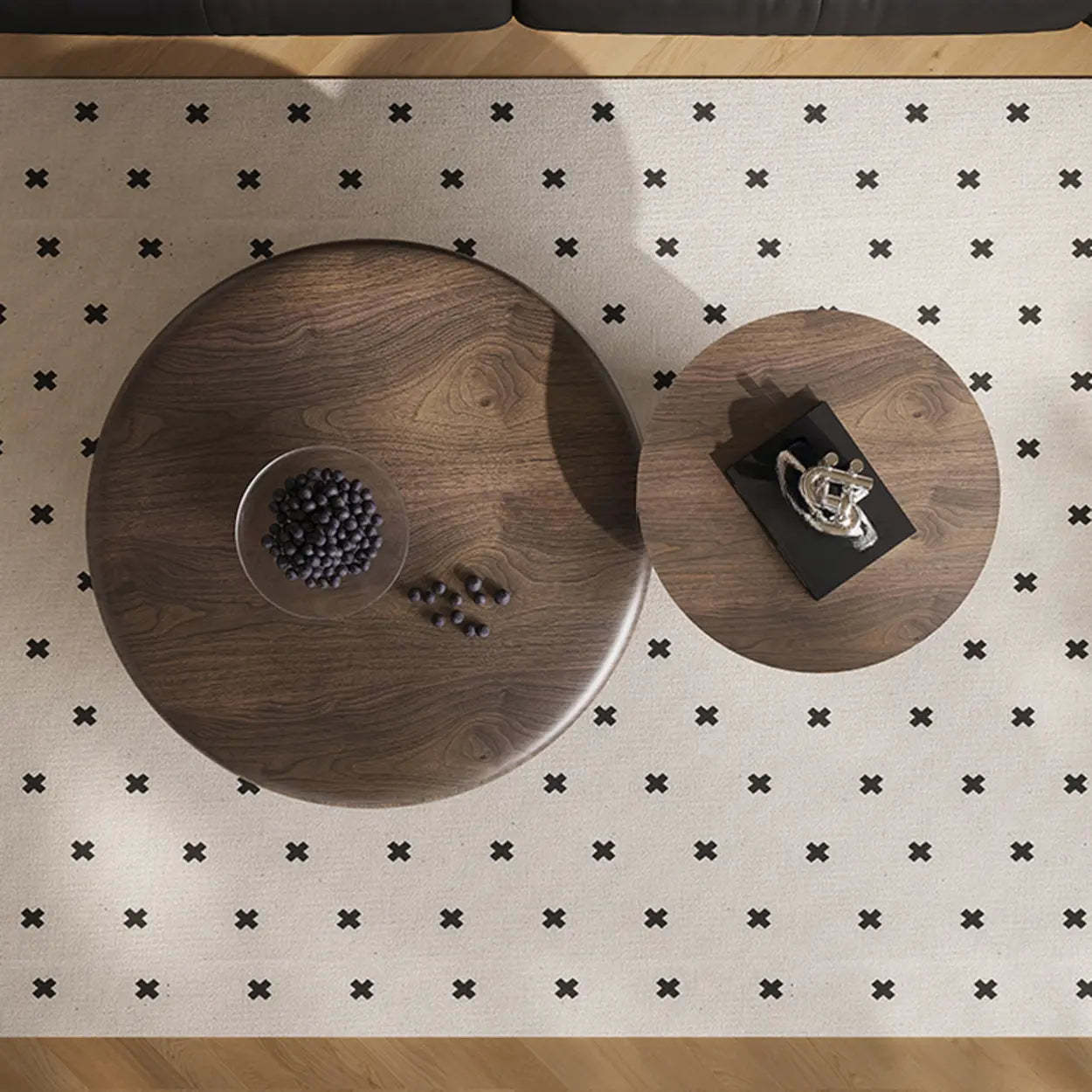 Brown Wood Bowl-Shaped Nesting Coffee Table