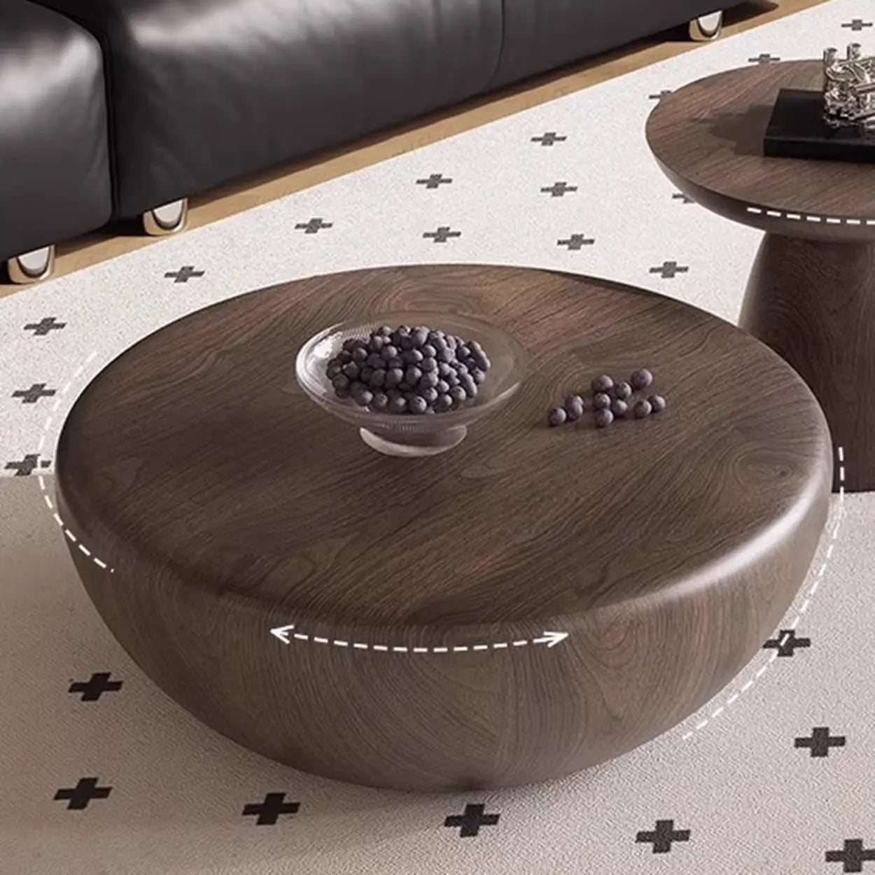 Brown Wood Bowl-Shaped Nesting Coffee Table