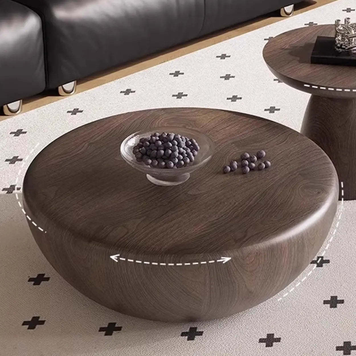 Brown Wood Bowl-Shaped Nesting Coffee Table