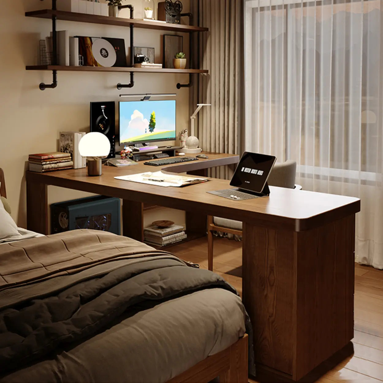 Brown Wood Drawer L-Shape Computer Desk — Table Only